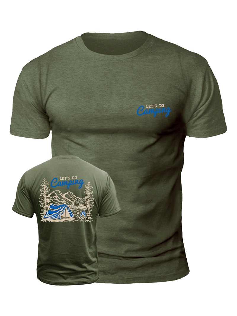 Men's Let's Go Camping Print Casual Short Sleeve T-shirt