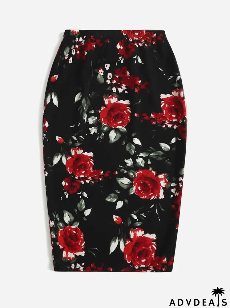 Floral Print Pencil Skirt