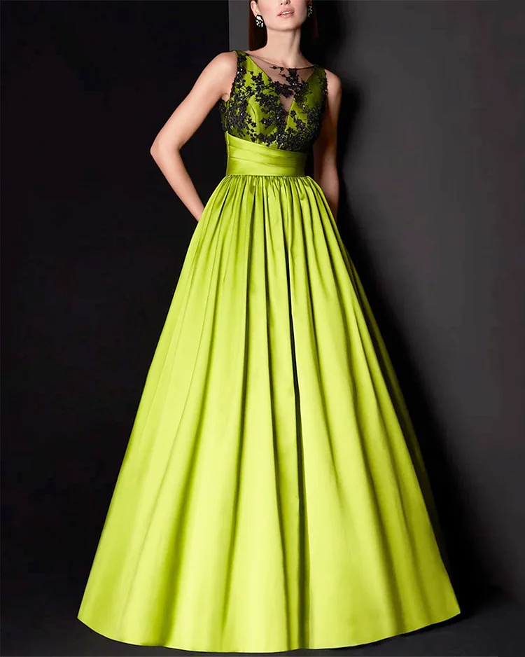 Women's Round Neck Mesh Embroidery Dress