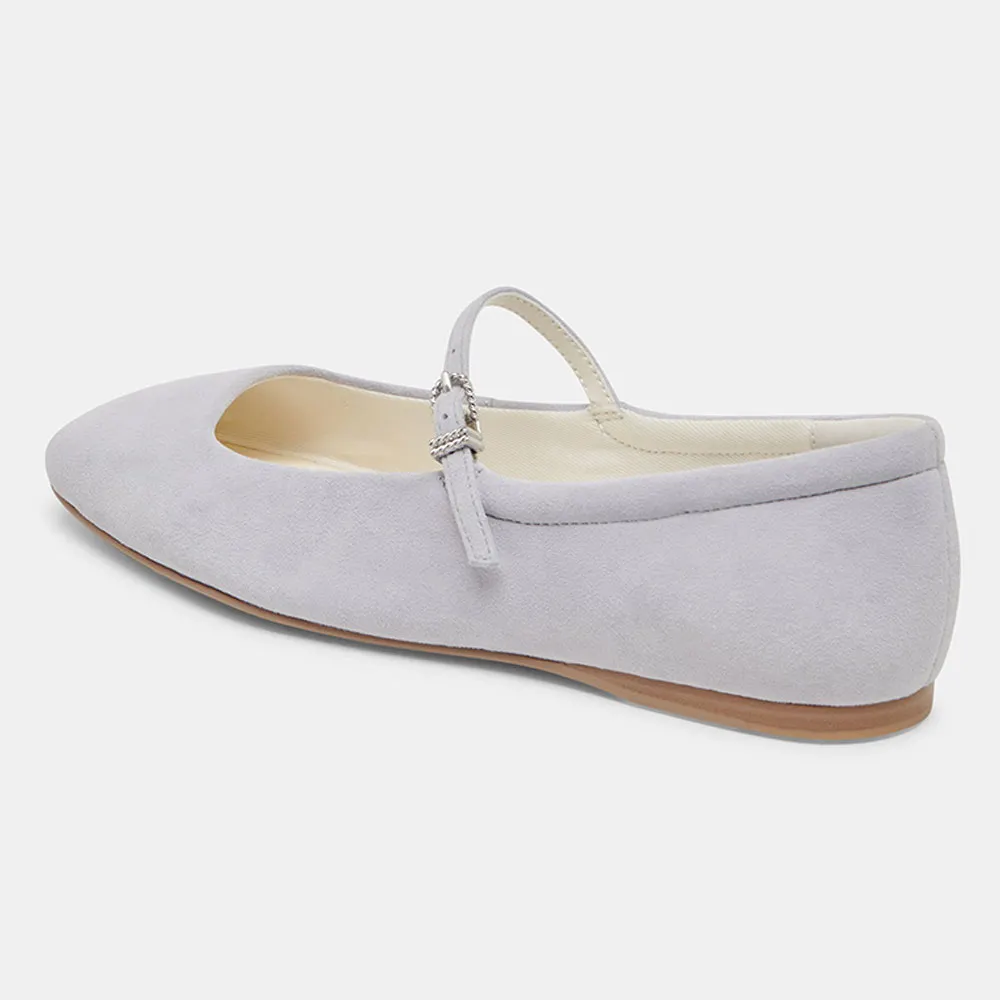 YDN Light Grey Vegan Suede Square Toe Simple Mary Jane Flats