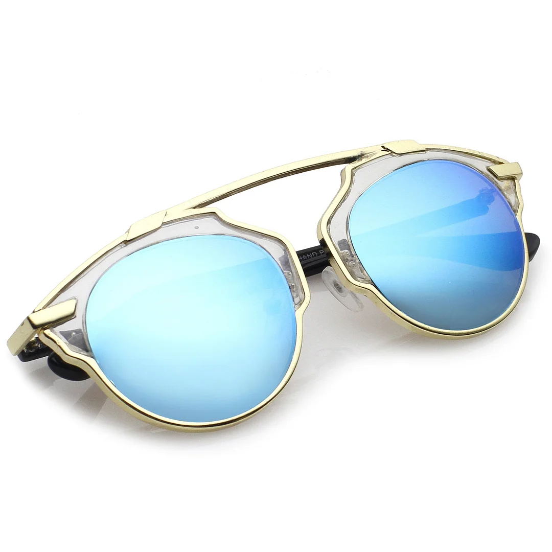 Modern Metal Crossbar Round Lens Pantos Aviator glasses 48mm