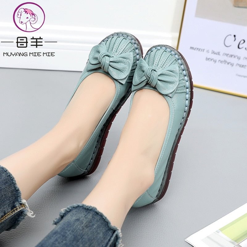 MUYANG 2021 Genuine Leather Spring Autumn Handmade Comfortable Shoes Women Loafers Soft Leather Women Flats Shoes