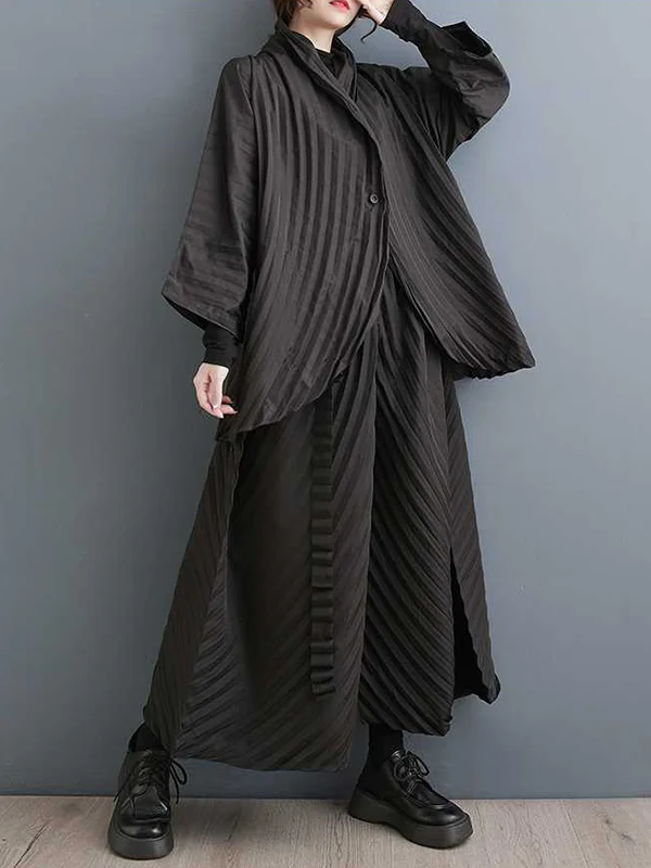 Refined Ensemble: Pleated Stand Collar Shirt Top with Button Detailing ...
