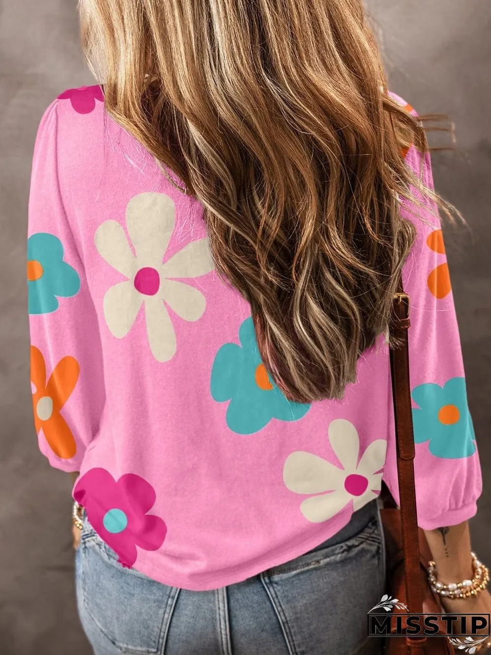 Floral Print Balloon Sleeve Top for Women