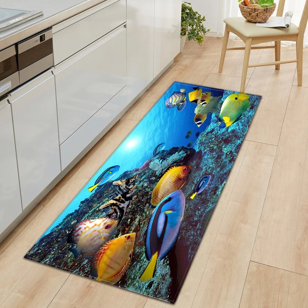 Underwater world Kitchen Mat Entrance Doormat 3D Pattern Bedroom Home Floor Decoration Living Room Carpet Bathroom Anti-slip Rug