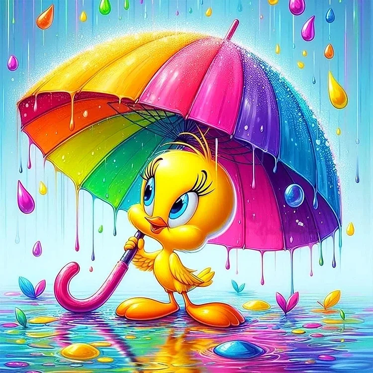 Little Yellow Duck With Rainbow Umbrella 30*30CM (Canvas) Full Round Drill Diamond Painting gbfke