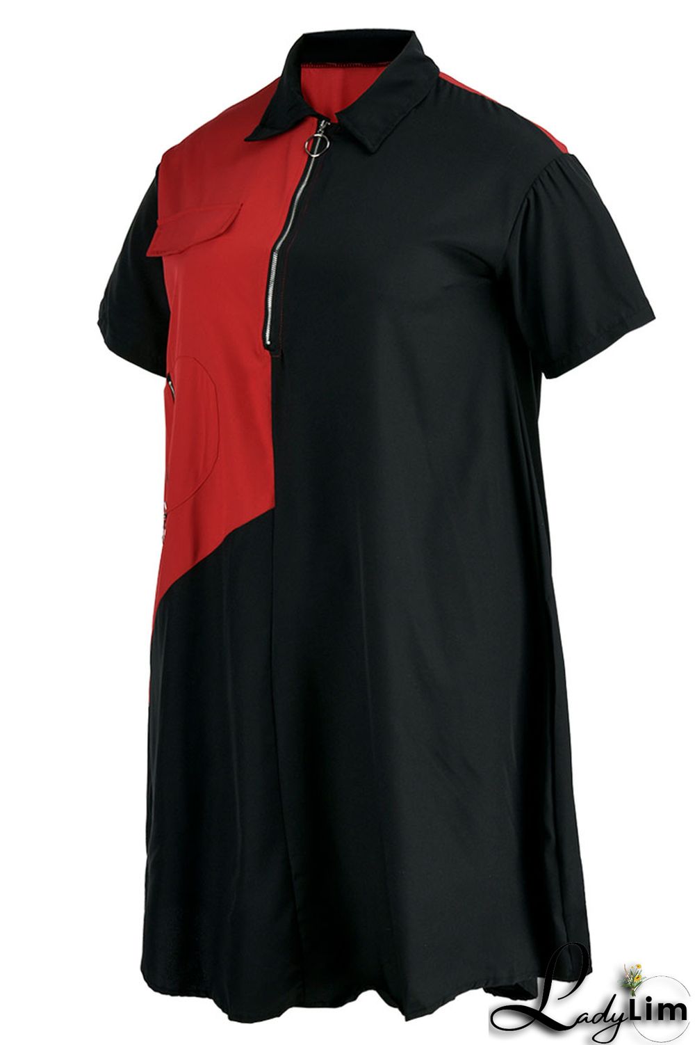 Light Blue Casual Solid Patchwork Zipper Collar Straight Plus Size Dresses