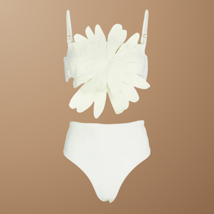 3D Flower Removable Strap High Waist Bikini Swimsuit Flaxmaker