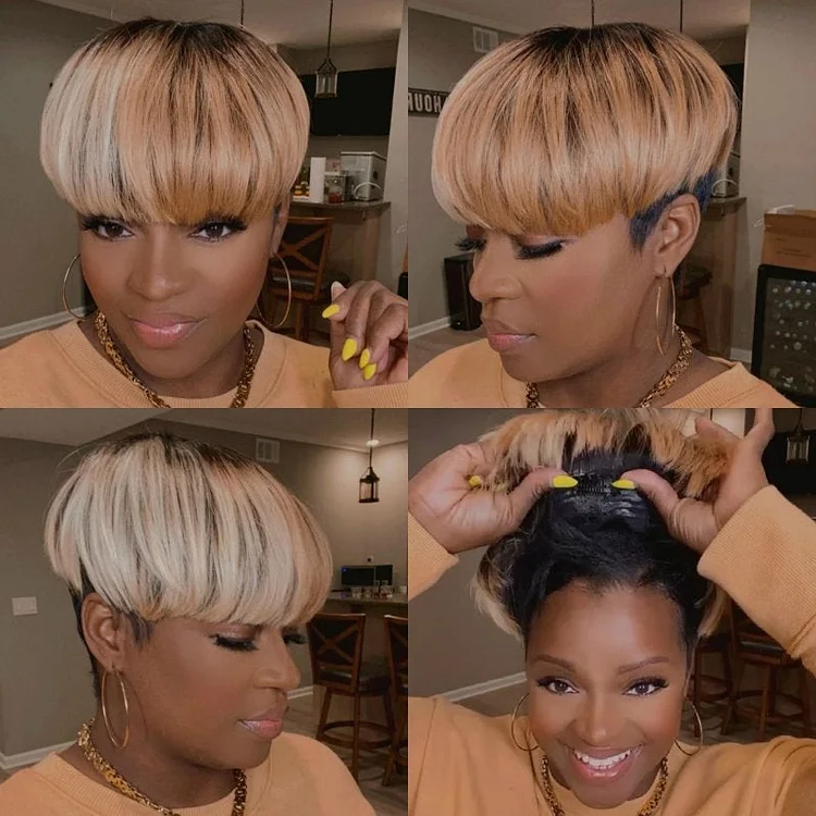 Short Bob Colored  Wigs Pixie Cut Wig