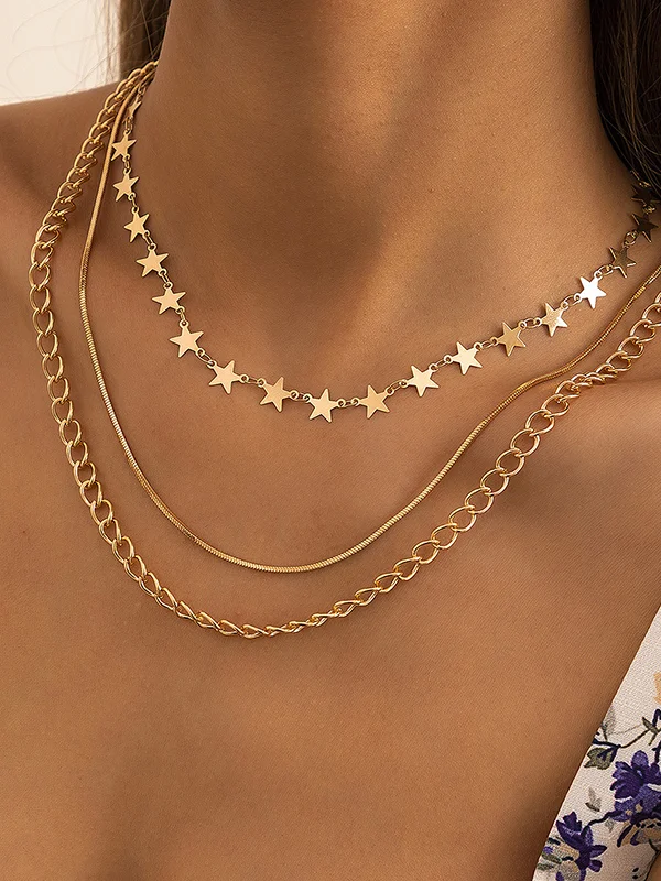 Layered Snake Chain Solid Color Star Shape Necklaces Accessories
