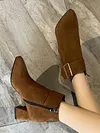 Chunky Heel Buckle Pointed-Toe Suede Martin Boots