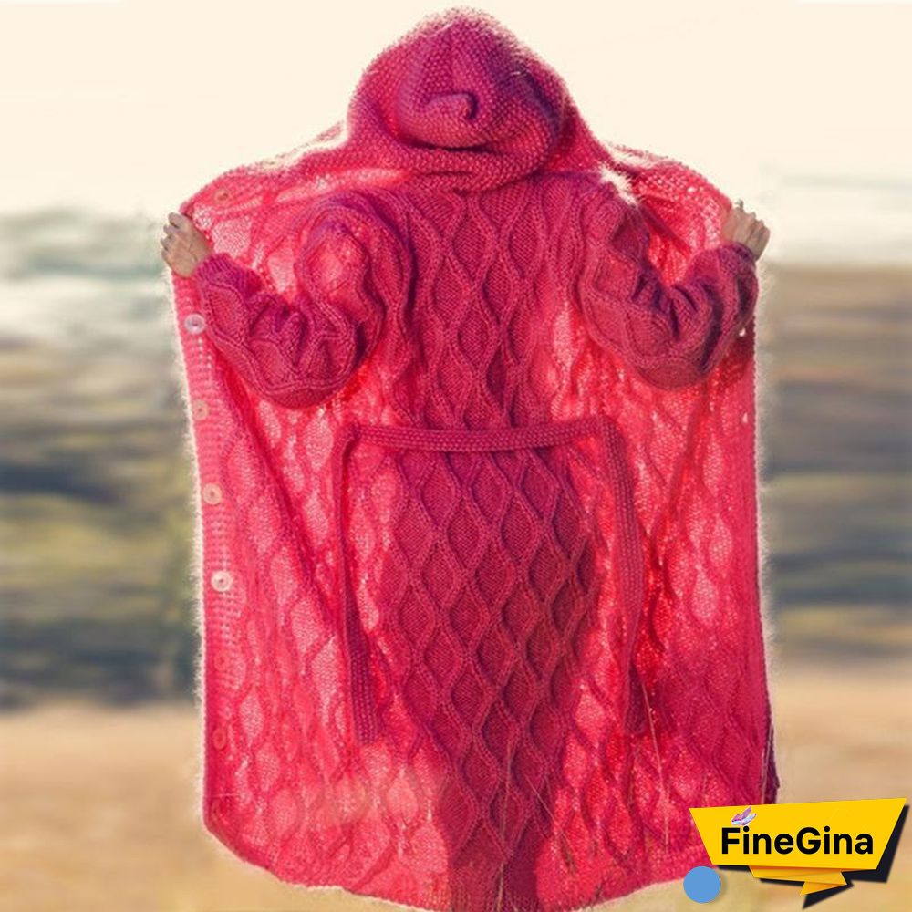 Pure Color Button Long Knitting Outerwear