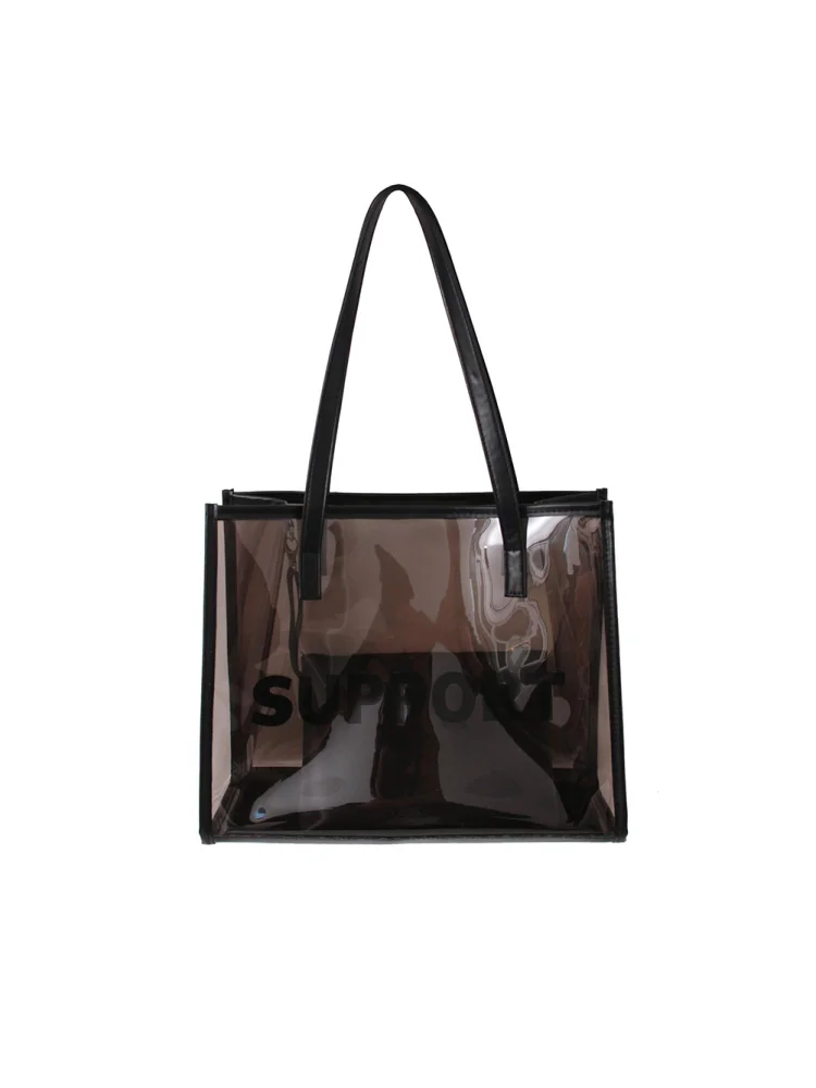 Fashion Women Transparent Handbag Large Tote Pouch Composite Bags (Brown)