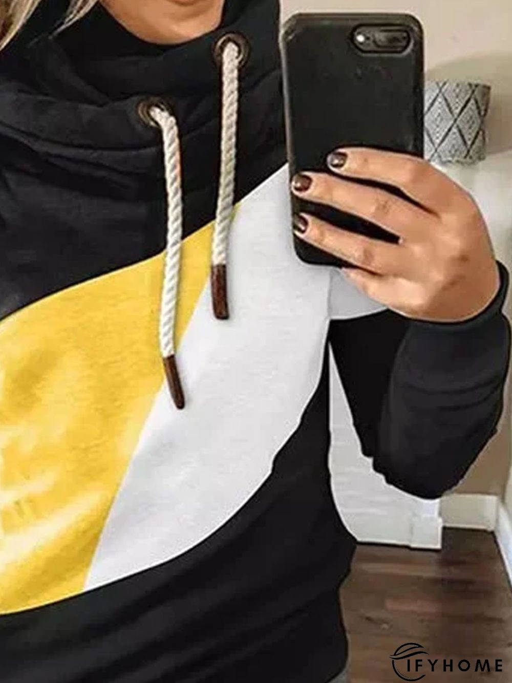 Patchwork Long Sleeve Color-Block Cotton-Blend Sweatshirt | IFYHOME