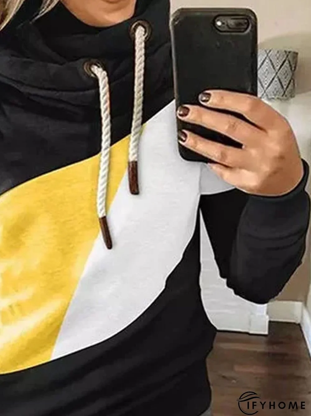 Patchwork Long Sleeve Color-Block Cotton-Blend Sweatshirt | IFYHOME