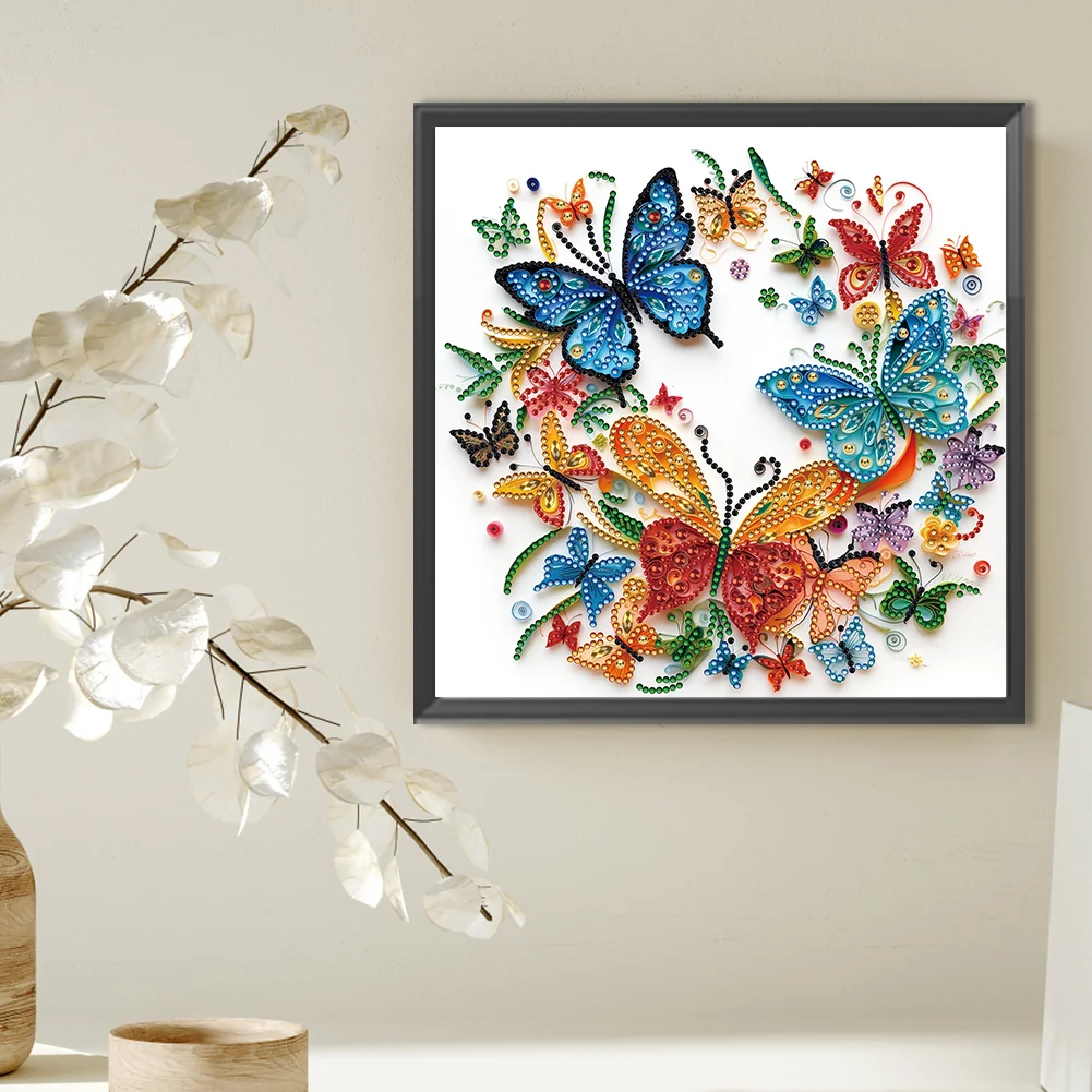 Diamond Painting - Partial Special Shaped Drill - Flower Butterfly(Canvas|30*30cm)