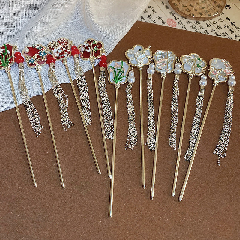Retro Vintage Flower Tassel Rabbit Flower Wood Hair Pins