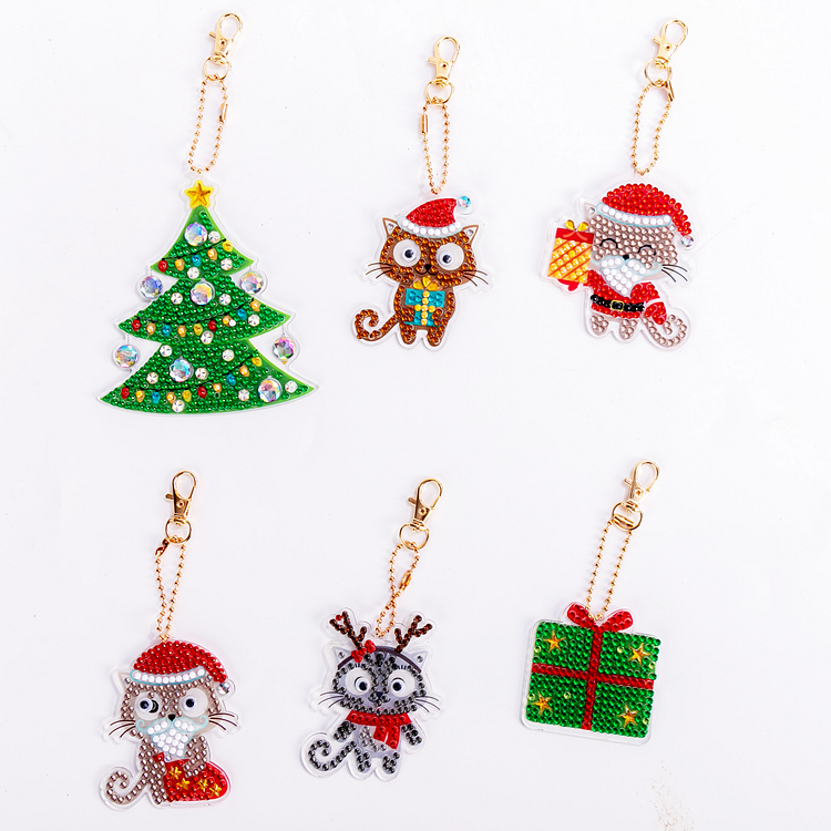 One-sided sticker special diamond painted keychain key ring-Christmas