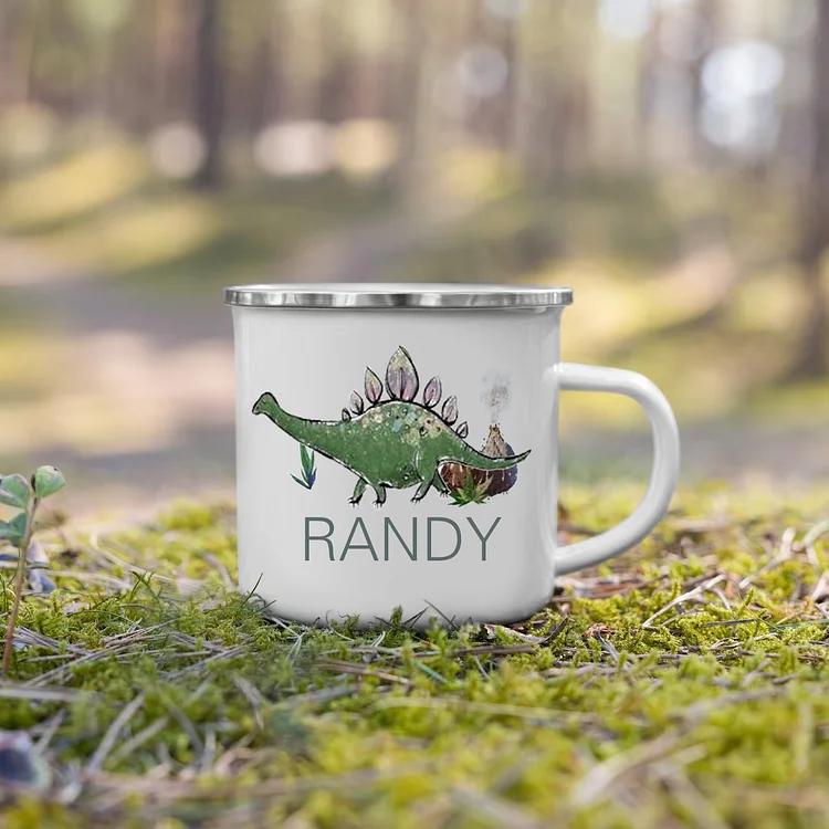 Personalized Enamel Mug Customized Name Dinosaur Cup Camping Mug Birthday Gift for Kids - Stegosaurus