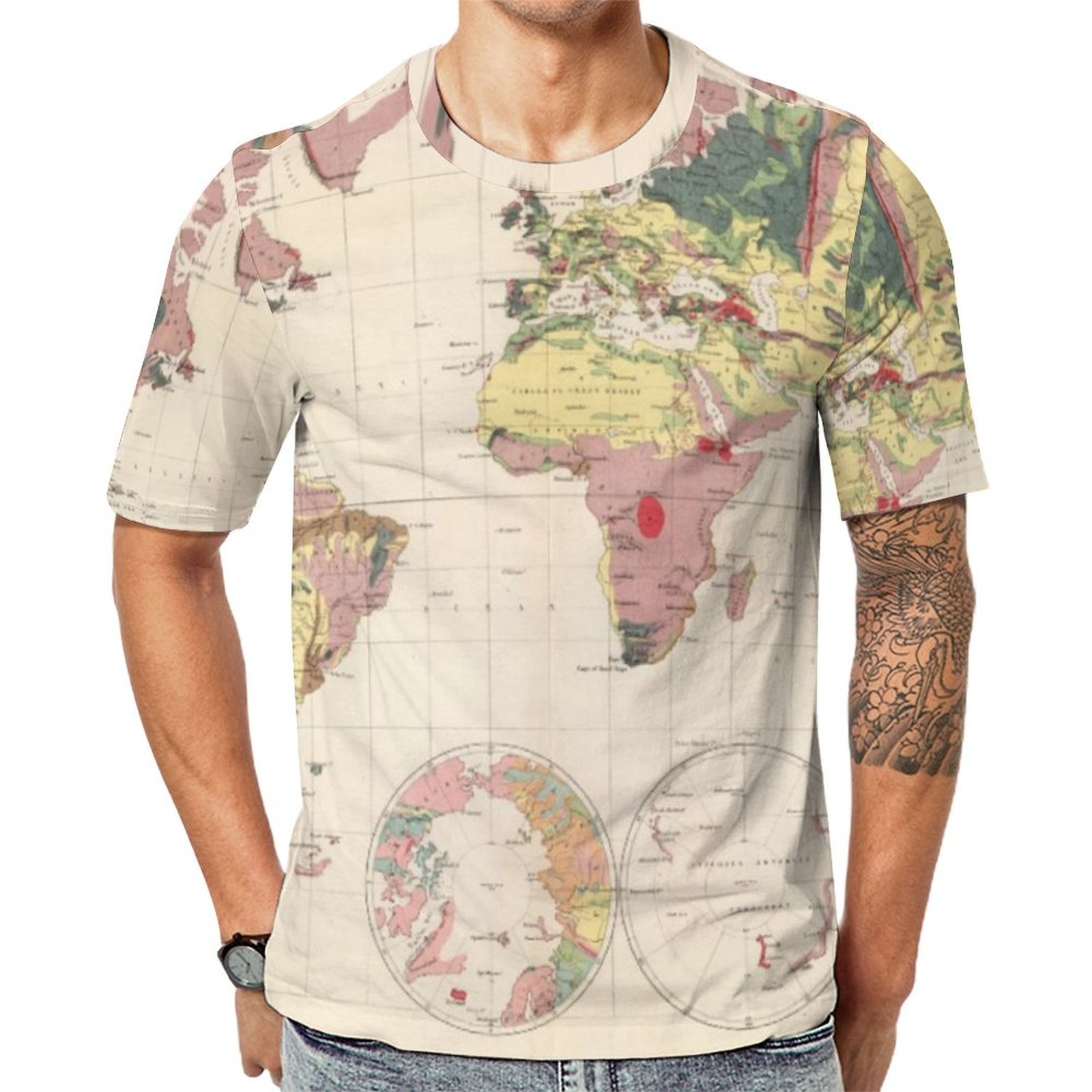 Geological Structure Of Globe Round Map Short Sleeve Print Unisex Tshirt Summer Casual Tees for Men and Women Coolcoshirts