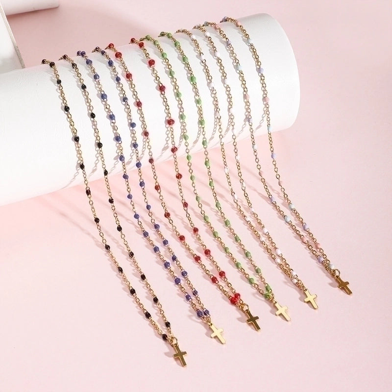 Stainless Steel Titanium Steel Minimalist Cross Enamel Plating Pendant Necklace