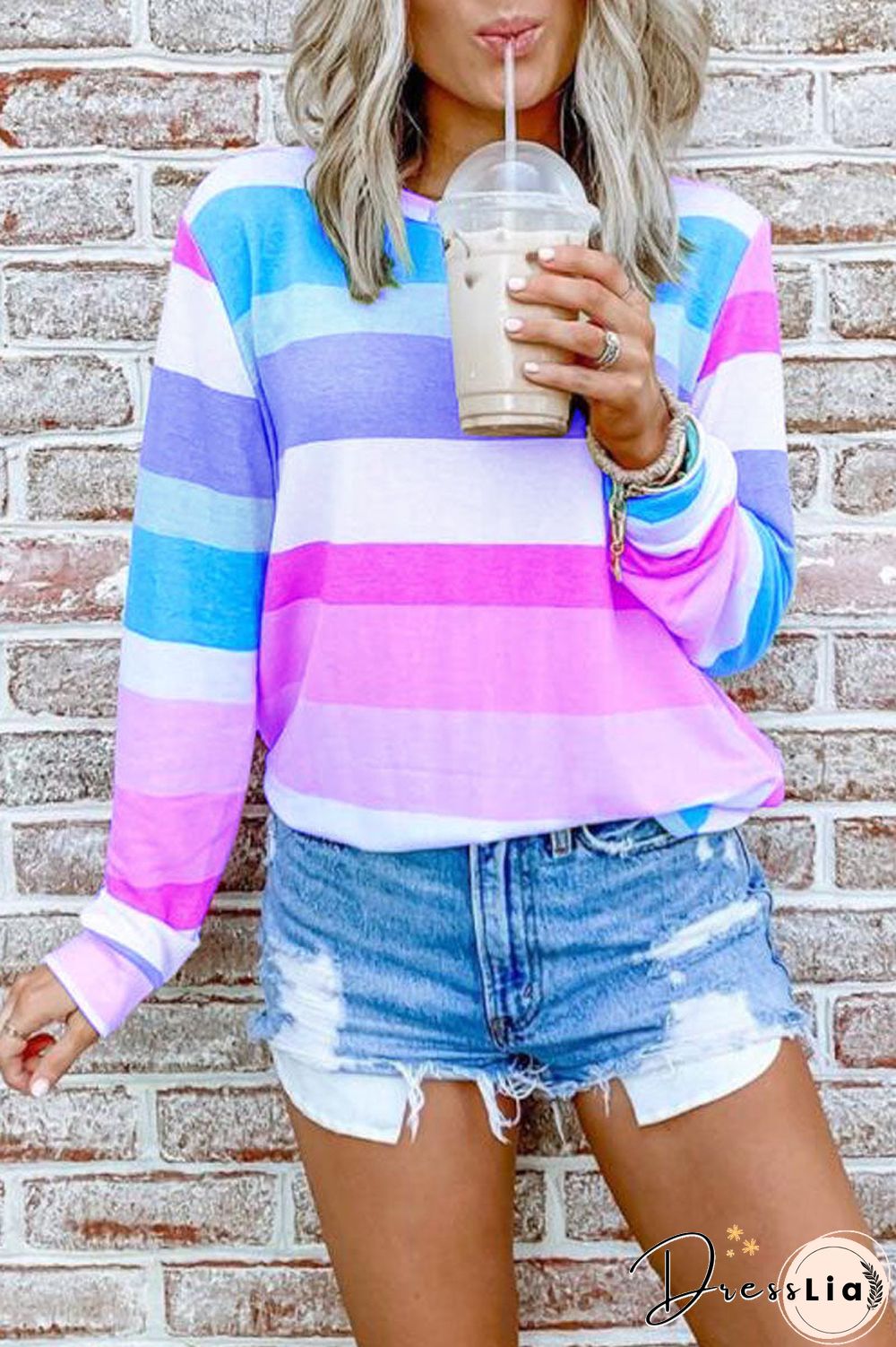 Rainbow Stripe Long Sleeve Top