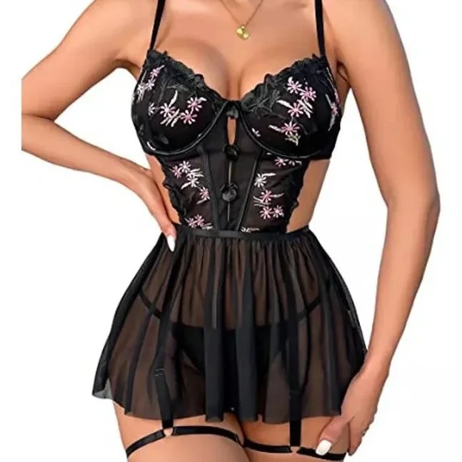 Brownm Brownm Hollow Transparent Tempting Pajamas Net Yarn Fluoroscaring Pony Sling Aja Skirt Home Suit M236