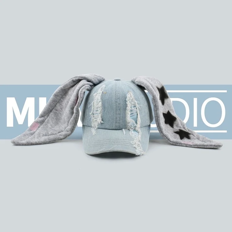 OMG Newjeans Dance Baseball Cap Rabbit Ear Hat Cowboy Hole Baseball Hat Wash Graffiti Hip-hop