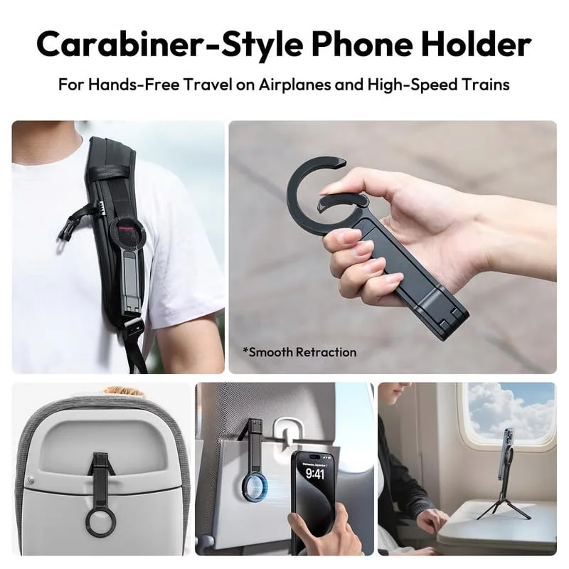Magnetic Phone Tripod for iPhone. Portable Phone Holder Mini Tripod for Magsafe with Double-Sided Strong Magnetic 1/4'' Arri Locating Hole Foldable Hook