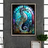 Diamond Painting-DIY Round Drill Stained Glass Hippocampus(Round and Part AB Drill) (35*45CM)