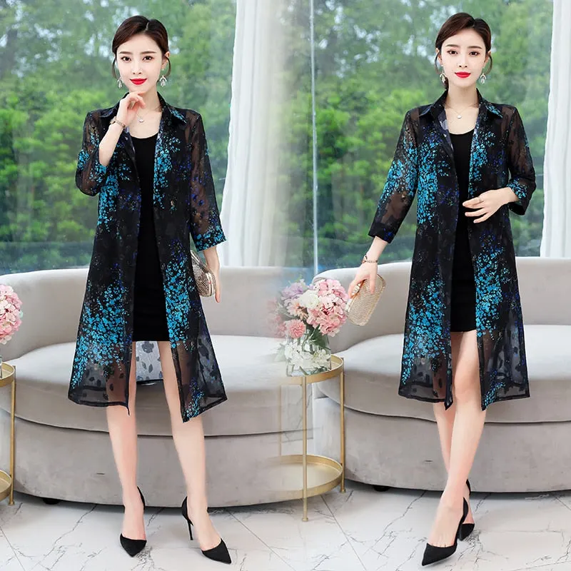 Spring Summer New Long Cardigan Female Long Sleeve Chiffon Blouse Sun Protection Clothing Shirt Fashion Tops Feminino 9128 50