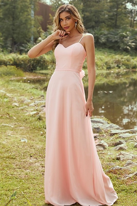 Luluslly Pearl Pink Spagehtti-Straps Bridesmaid Dress Long