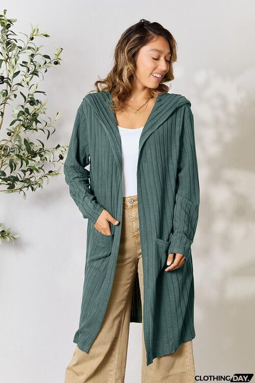 Basic Bae Full Size Ribbed Open Front Long Sleeve Cardigan