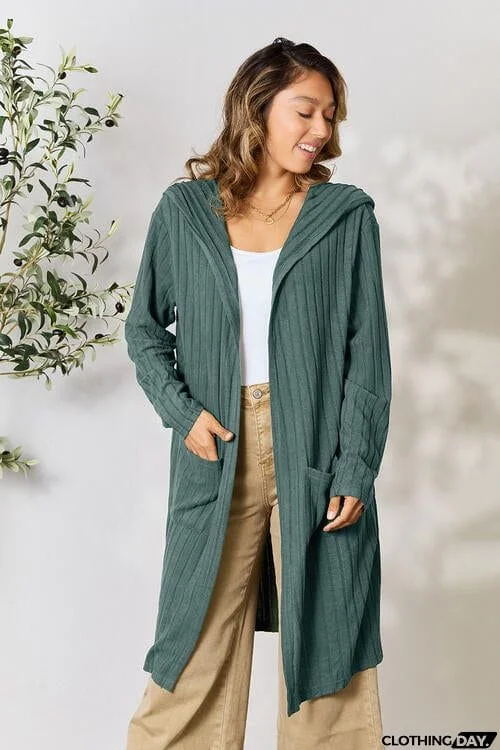 Basic Bae Full Size Ribbed Open Front Long Sleeve Cardigan
