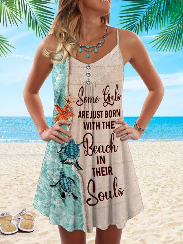 Turtle Beach Soul Print Spaghetti Strap Casual Summer Mini beach beach beach dresses