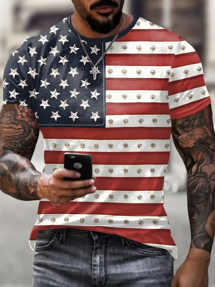 Men's Retro American Flag Print T-shirt