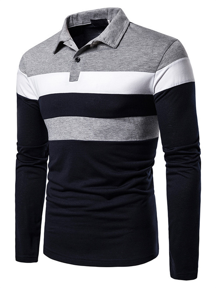 Men's Long-sleeved POLO Shirt Three-color Splicing T-shirt New Casual Fashion Trend Tops Men's Clothing
