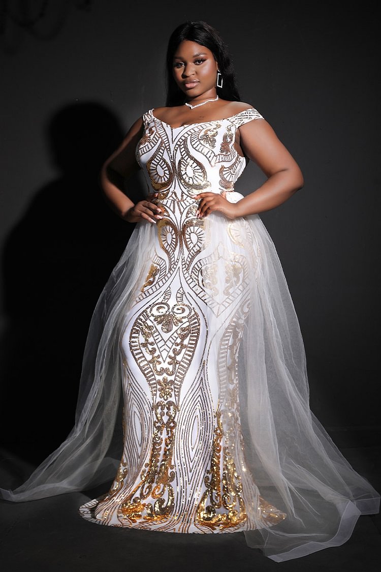 Xpluswear Plus Size Formal Formal Wedding Royal Appliques Sequin Off