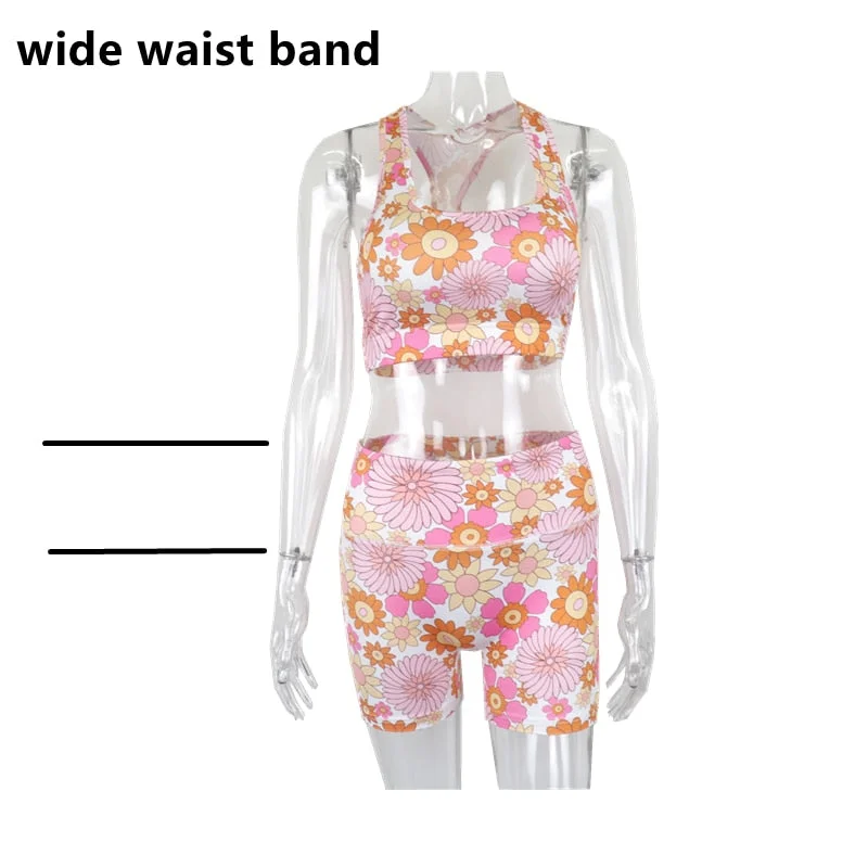 Vamos Todos Floral Print Outfits For Women Beach Outfit Two Piece Set Tracksuits Sport GYM Yoga Leggings Short Summer Pants