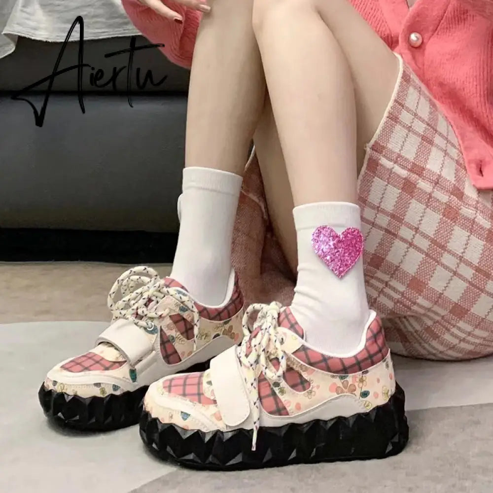 Kawaii Sneakers Women's Korean Design Casual Platform Shoes Summer Vulcanize Shoes Tennis Basket Lolita Running Aiertu