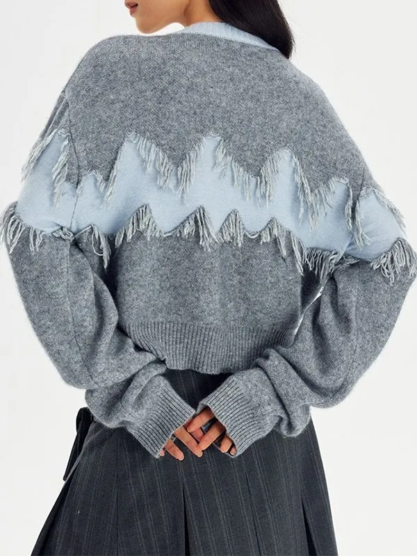Color Block Tassel Splice Cardigan