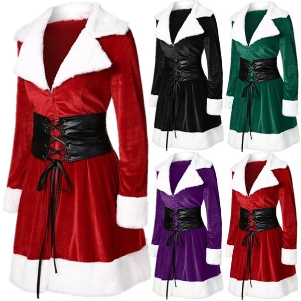 Women Cosplay Santa Coat Christmas Winter Warm Lapel Santa Jacket Long Sleeve Faux Fur Jacket Outwear Novelty Overcoat With Belt - Shop Trendy Women's Fashion | TeeYours