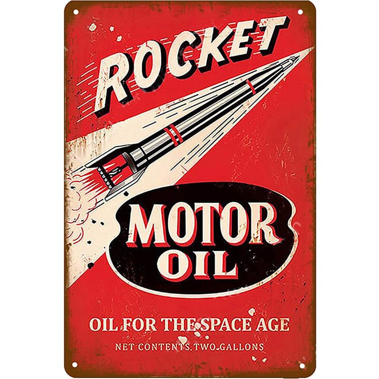 Rocket Motor Oil - Vintage Tin Signs/Wooden Signs - 7.9x11.8in & 11.8x15.7in