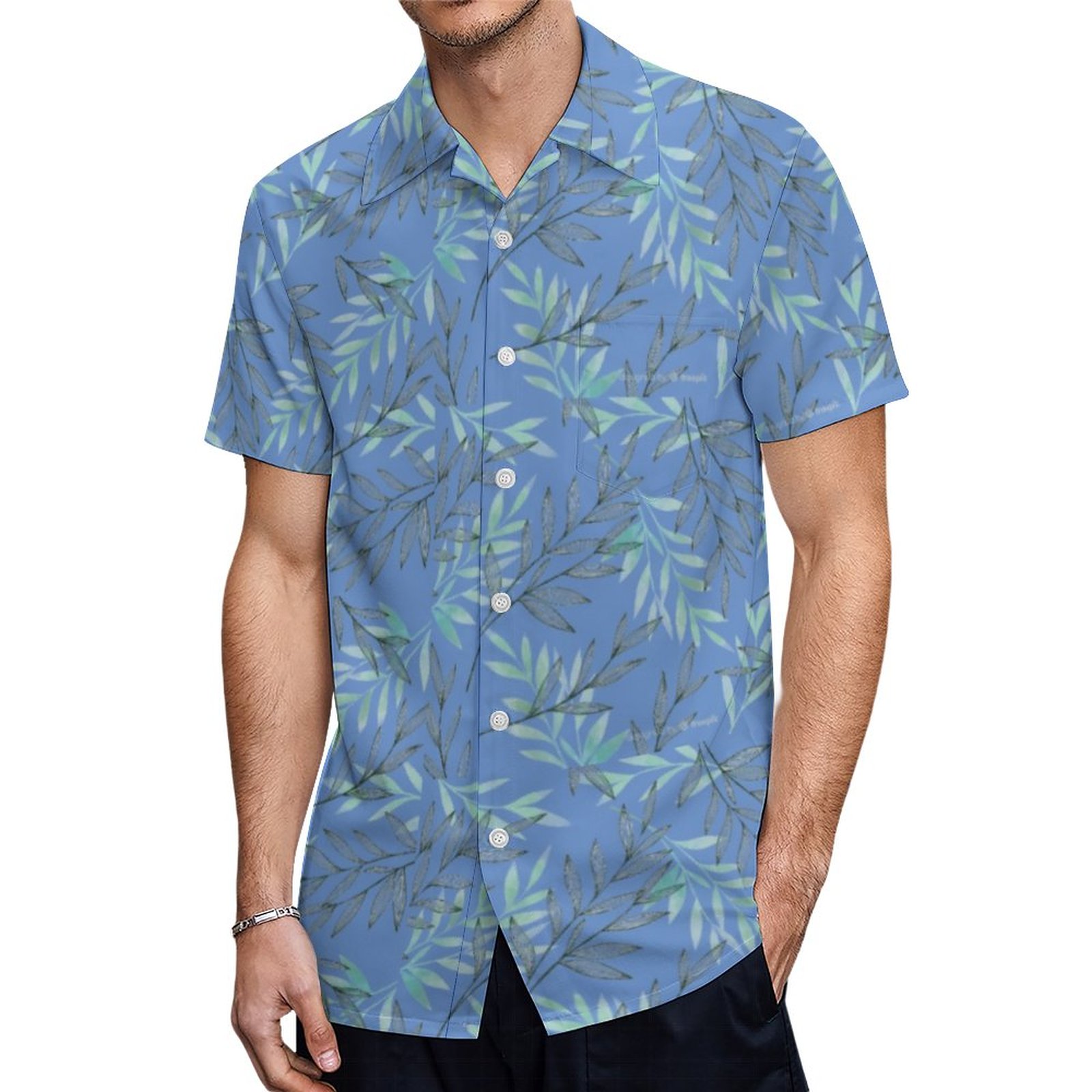 Nature Foliage Leaves Greenery Blue Hawaiian Shirt Mens Button Down Plus Size Tropical Hawaii Beach Shirts