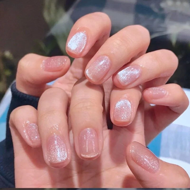 24pcs Purple Gray Fake Nail Patch Cat Eye False Nail Patch Press On Finger Nail Tips Detachable Full Cover Acrylic Nails-Nail Inspo