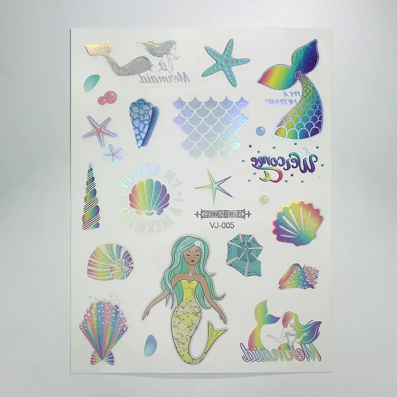 water tattoos for kids cartoon silver gold tattoo sticker sea mermaid temporary tattoos children girls hand tattoo finger decal