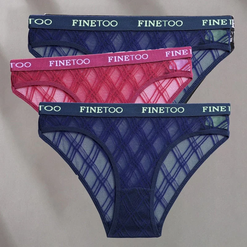 FINETOO 3PCS/Set Mesh Women Sexy Panties Lingerie M-XXL Breathable Underwear Pantys Low Waist Girl Briefs Letter Woman Underpant