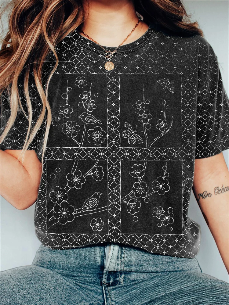 Cherry Blossom & Birds Butterflies Japanese Art T Shirt