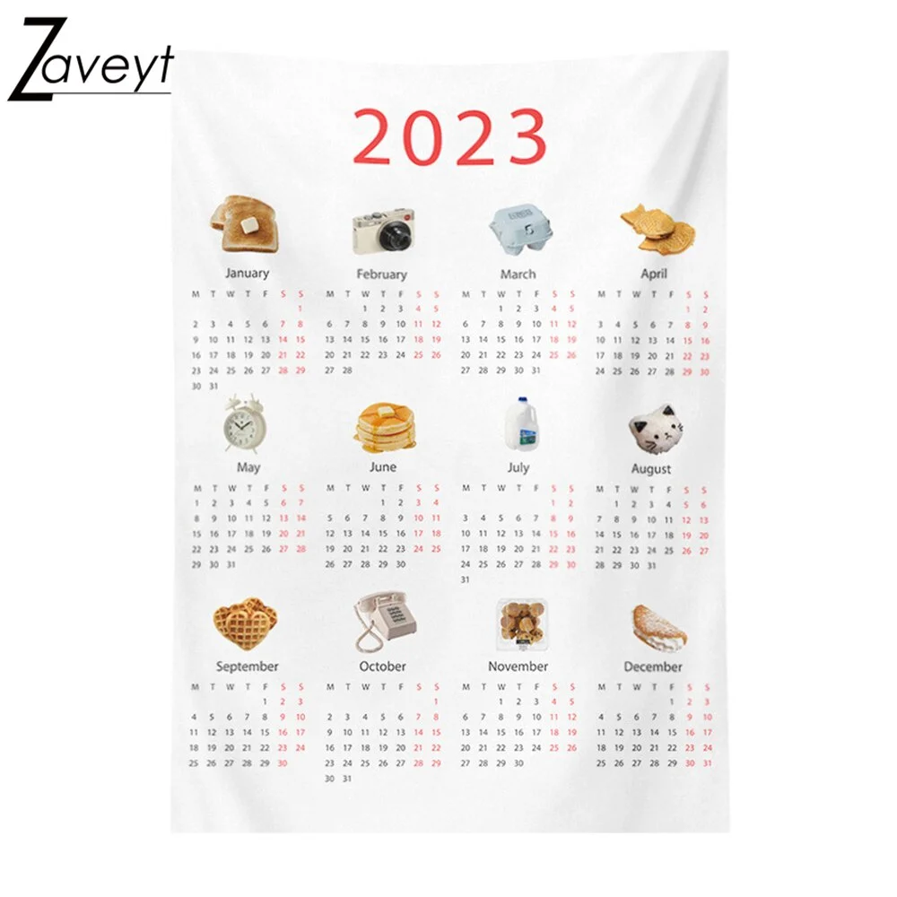 Nigikala 2023 New Year Cartoon Calendar Hanging Cloth Student Child Study Room Decor Wall Tapestry Annual plan Bedroom Background