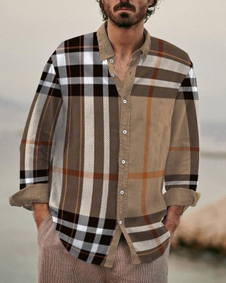 Men's cotton&linen long-sleeved fashion casual shirt 1049